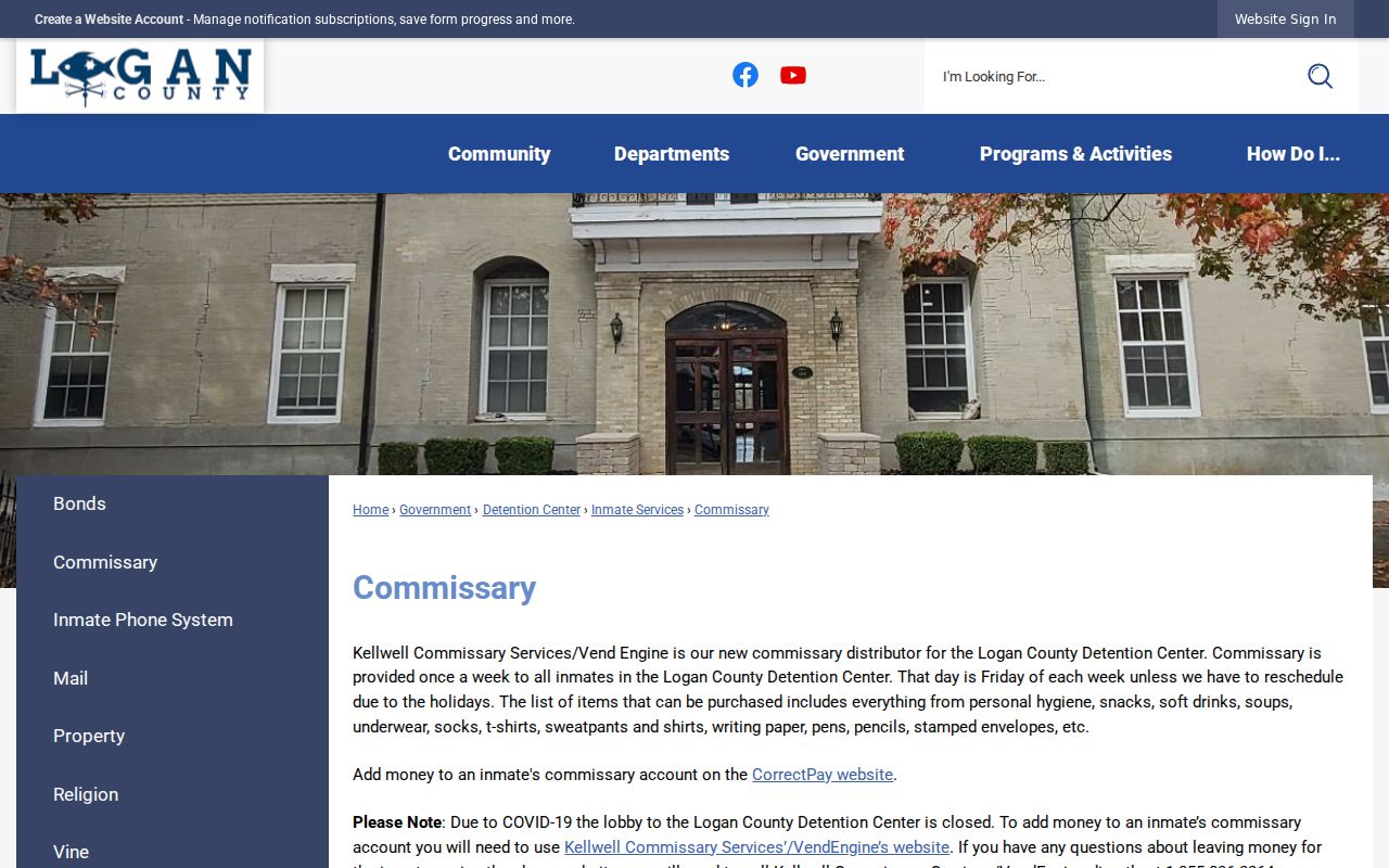 Logan County jail services connected with arrest bookings
