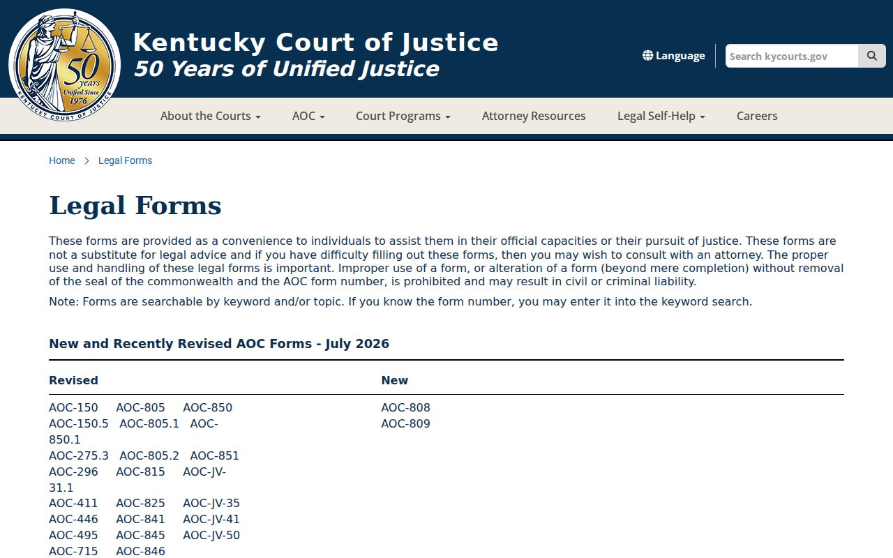 Kentucky AOC forms used with Logan County criminal court records